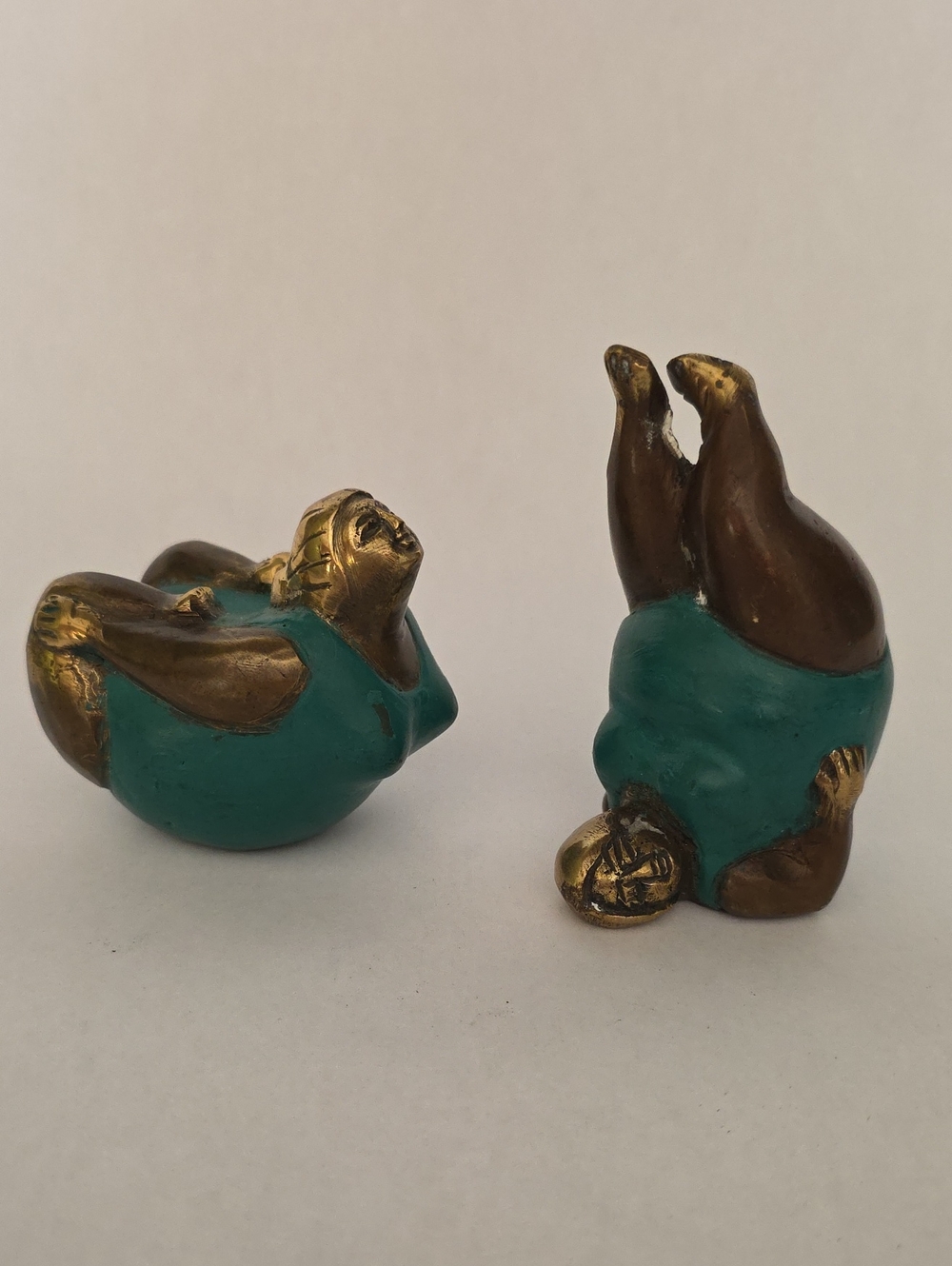 Vintage Styled Brass Patinated Metal Set of (2) Curvy Voluptuous Yoga Ladies